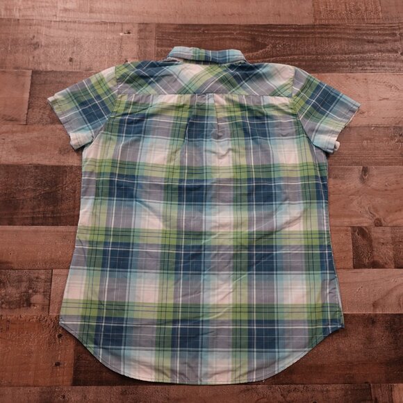 Eddie Bauer Adventure Nylon Plaid Shirt Women’s XL Blue Green Short Sleeve - Picture 6 of 8